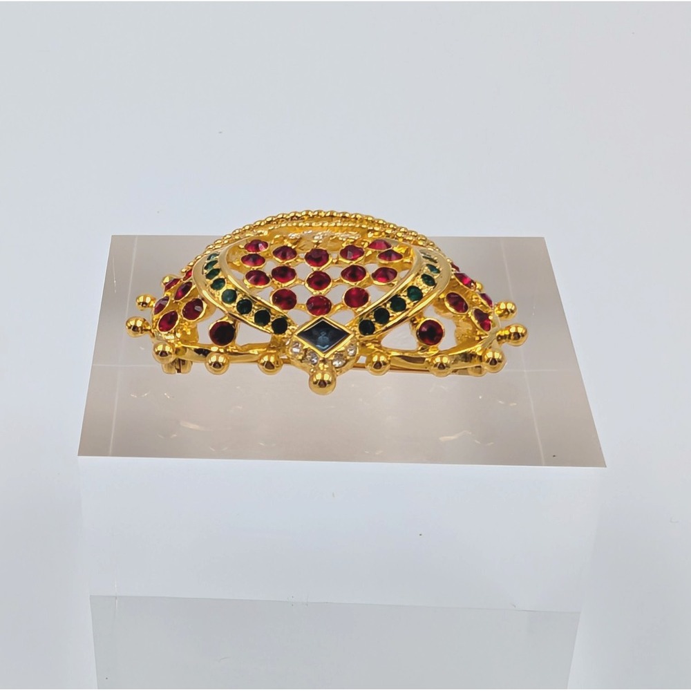 Vtg Kenneth Jay Lane Kjl Crown Brooch Pin Red Gre… - image 7